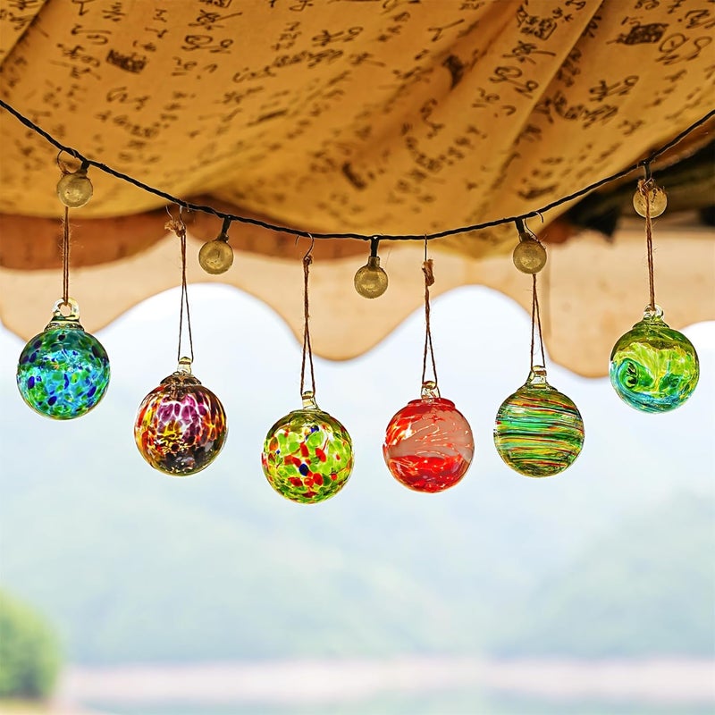 KRISININE 6pcs Hand-Blown Glass Christmas Ornaments Balls Hanging Glass Balls Witches Ball Gazing Ball for Home Window Outdoor Garden Patio Xmas Tree Décor - Image 5